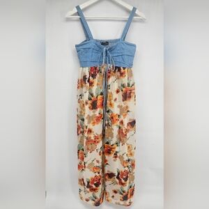 Floral Maxi Skirt with Denim Waist